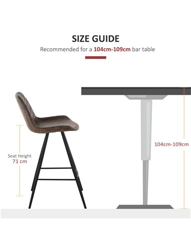 HOMCOM Set Of 2 Bar Stools Vintage Microfiber Cloth Tub Seats Padded Comfortable Steel Frame Footrest Quilted Home Cafe Kitchen 
