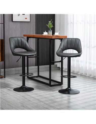 HOMCOM Barstools Set of 2 Adjustable Swivel Height Gas Lift PU Leather Counter Chairs with Footrest 835-357V71GY
