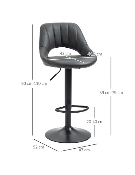 HOMCOM Barstools Set of 2 Adjustable Swivel Height Gas Lift PU Leather Counter Chairs with Footrest 835-357V71GY - pic 62105 | FastDaddyshop