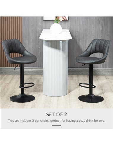 HOMCOM Barstools Set of 2 Adjustable Swivel Height Gas Lift PU Leather Counter Chairs with Footrest 835-357V71GY