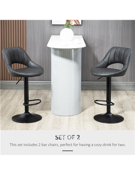 HOMCOM Barstools Set of 2 Adjustable Swivel Height Gas Lift PU Leather Counter Chairs with Footrest 835-357V71GY - pic 62106 | FastDaddyshop