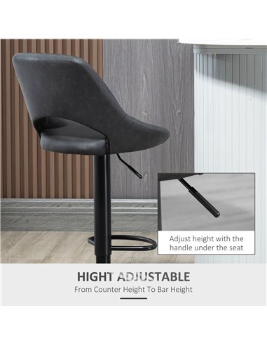 HOMCOM Barstools Set of 2 Adjustable Swivel Height Gas Lift PU Leather Counter Chairs with Footrest 835-357V71GY