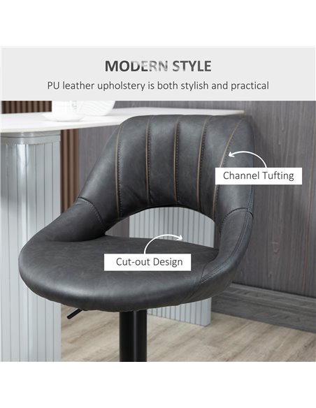 HOMCOM Barstools Set of 2 Adjustable Swivel Height Gas Lift PU Leather Counter Chairs with Footrest 835-357V71GY - pic 62109 | FastDaddyshop
