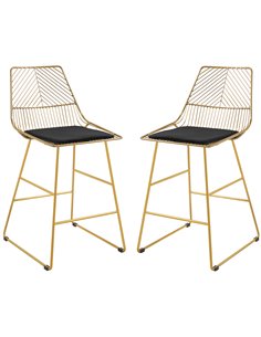 HOMCOM Set of 2 Bar stools Modern Counter Height Wire Metal Bar chairs for Kitchen, Bar Counter, Gold 835-429V70GD