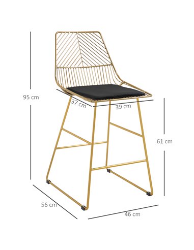 HOMCOM Set of 2 Bar stools Modern Counter Height Wire Metal Bar chairs for Kitchen, Bar Counter, Gold 835-429V70GD