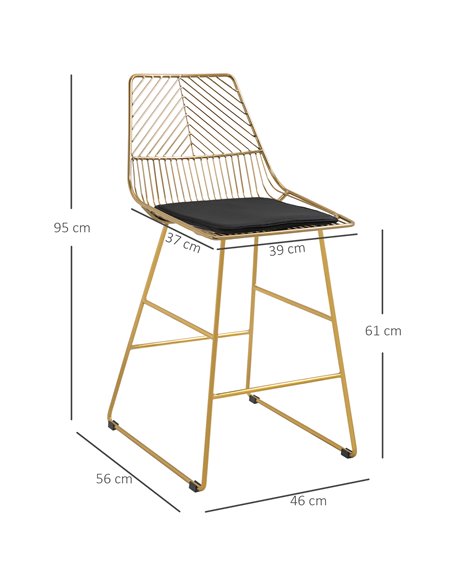 HOMCOM Set of 2 Bar stools Modern Counter Height Wire Metal Bar chairs for Kitchen, Bar Counter, Gold 835-429V70GD - pic 62114 | FastDaddyshop