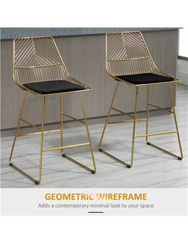 HOMCOM Set of 2 Bar stools Modern Counter Height Wire Metal Bar chairs for Kitchen, Bar Counter, Gold 835-429V70GD