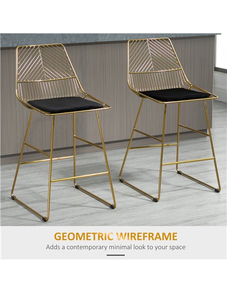 HOMCOM Set of 2 Bar stools Modern Counter Height Wire Metal Bar chairs for Kitchen, Bar Counter, Gold 835-429V70GD - pic 62115 | FastDaddyshop