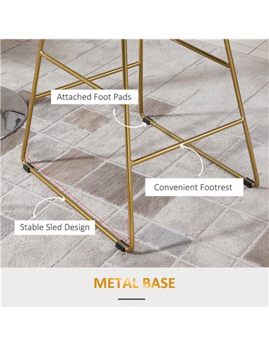 HOMCOM Set of 2 Bar stools Modern Counter Height Wire Metal Bar chairs for Kitchen, Bar Counter, Gold 835-429V70GD