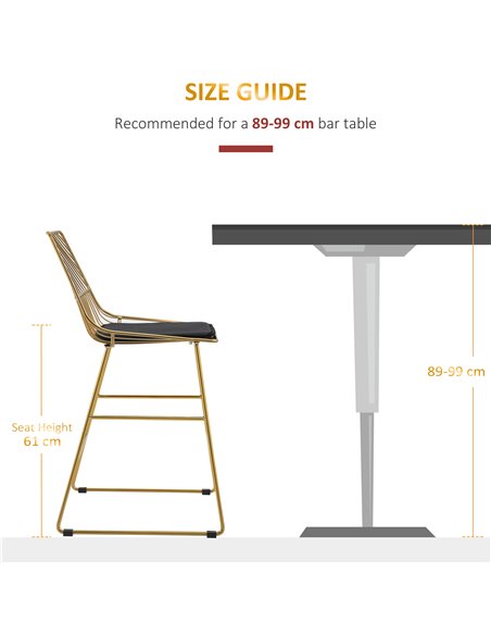 HOMCOM Set of 2 Bar stools Modern Counter Height Wire Metal Bar chairs for Kitchen, Bar Counter, Gold 835-429V70GD - pic 62118 | FastDaddyshop