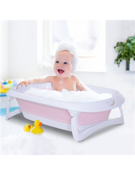 HOMCOM Folding Portable Baby Bathtub Safety Shower w/ Anti-Slip Comfortable Washer Pink - pic 6213 | FastDaddyshop