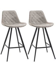 HOMCOM Set of 2 Bar Chairs, Vintage Microfiber Cloth Tub Stools, Padded Comfortable Seat with Steel Frame and Footrest, Quilted,