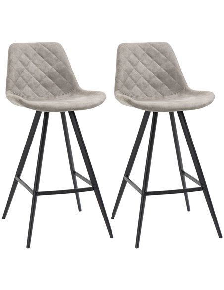 HOMCOM Set of 2 Bar Chairs, Vintage Microfiber Cloth Tub Stools, Padded Comfortable Seat with Steel Frame and Footrest, Quilted, - pic 62130 | FastDaddyshop