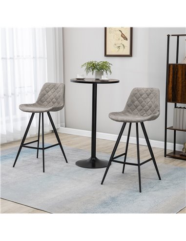 HOMCOM Set of 2 Bar Chairs, Vintage Microfiber Cloth Tub Stools, Padded Comfortable Seat with Steel Frame and Footrest, Quilted,