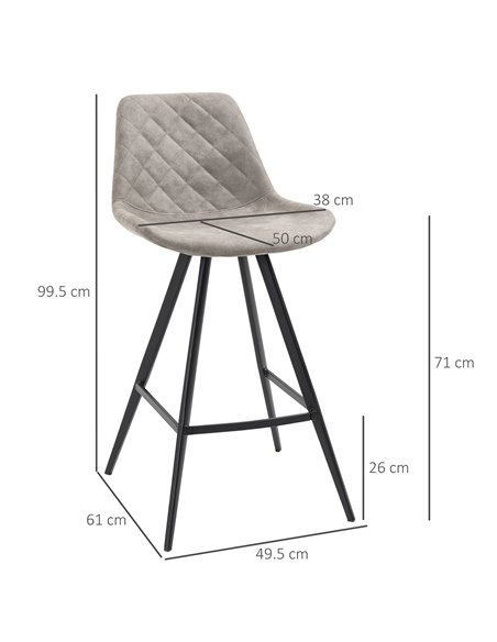 HOMCOM Set of 2 Bar Chairs, Vintage Microfiber Cloth Tub Stools, Padded Comfortable Seat with Steel Frame and Footrest, Quilted, - pic 62132 | FastDaddyshop