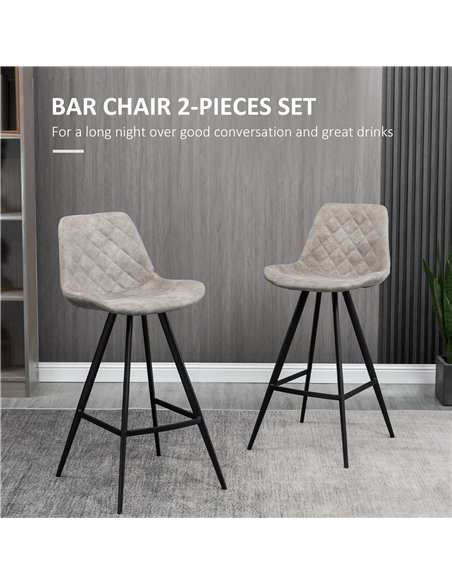HOMCOM Set of 2 Bar Chairs, Vintage Microfiber Cloth Tub Stools, Padded Comfortable Seat with Steel Frame and Footrest, Quilted, - pic 62133 | FastDaddyshop
