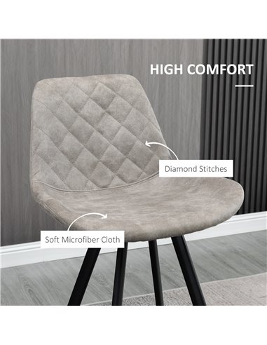 HOMCOM Set of 2 Bar Chairs, Vintage Microfiber Cloth Tub Stools, Padded Comfortable Seat with Steel Frame and Footrest, Quilted,