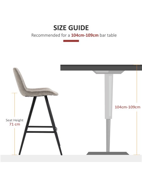 HOMCOM Set of 2 Bar Chairs, Vintage Microfiber Cloth Tub Stools, Padded Comfortable Seat with Steel Frame and Footrest, Quilted, - pic 62136 | FastDaddyshop