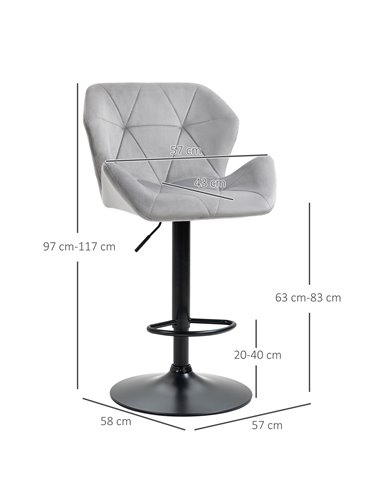HOMCOM Set Of 2 Bar stools With Backs , Velvet-Touch Barstools w/ Metal Frame Footrest Triangle Indenting Moulded Seat Adjustabl