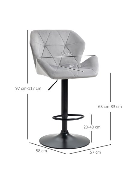 HOMCOM Set Of 2 Bar stools With Backs , Velvet-Touch Barstools w/ Metal Frame Footrest Triangle Indenting Moulded Seat Adjustabl - pic 62141 | FastDaddyshop
