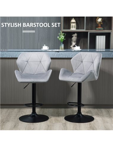 HOMCOM Set Of 2 Bar stools With Backs , Velvet-Touch Barstools w/ Metal Frame Footrest Triangle Indenting Moulded Seat Adjustabl