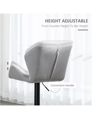 HOMCOM Set Of 2 Bar stools With Backs , Velvet-Touch Barstools w/ Metal Frame Footrest Triangle Indenting Moulded Seat Adjustabl