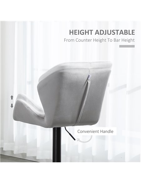HOMCOM Set Of 2 Bar stools With Backs , Velvet-Touch Barstools w/ Metal Frame Footrest Triangle Indenting Moulded Seat Adjustabl - pic 62143 | FastDaddyshop