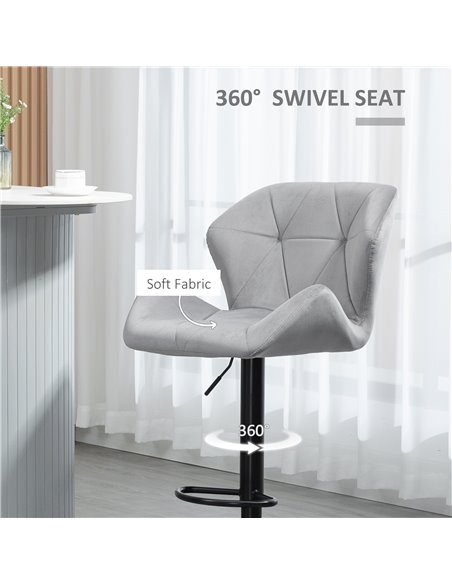 HOMCOM Set Of 2 Bar stools With Backs , Velvet-Touch Barstools w/ Metal Frame Footrest Triangle Indenting Moulded Seat Adjustabl - pic 62145 | FastDaddyshop