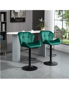 HOMCOM Bar Stools Set Of 2, Luxurious Velvet-Touch Barstools, Green 835-355V71GN 2