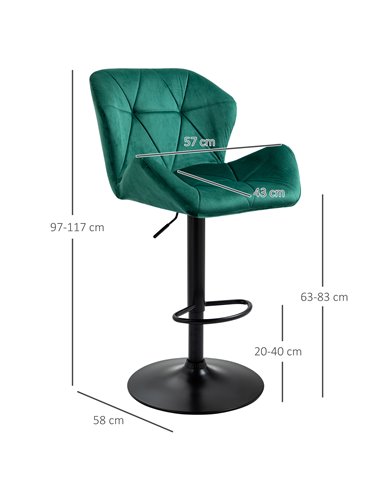 HOMCOM Bar Stools Set Of 2, Luxurious Velvet-Touch Barstools with Metal Frame Footrest Round Base Triangle Indenting Adjustable 