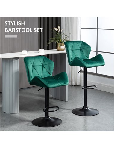 HOMCOM Bar Stools Set Of 2, Luxurious Velvet-Touch Barstools with Metal Frame Footrest Round Base Triangle Indenting Adjustable 