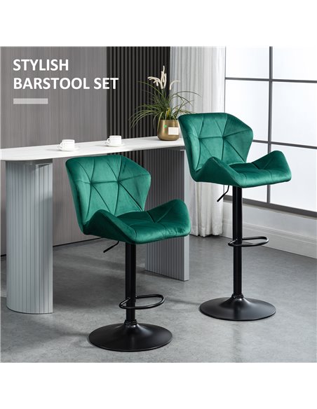 HOMCOM Bar Stools Set Of 2, Luxurious Velvet-Touch Barstools with Metal Frame Footrest Round Base Triangle Indenting Adjustable  - pic 62151 | FastDaddyshop