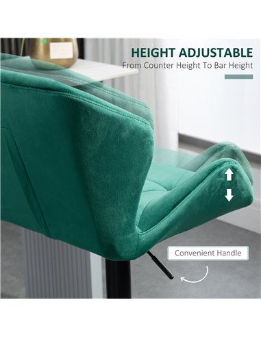 HOMCOM Bar Stools Set Of 2, Luxurious Velvet-Touch Barstools with Metal Frame Footrest Round Base Triangle Indenting Adjustable 
