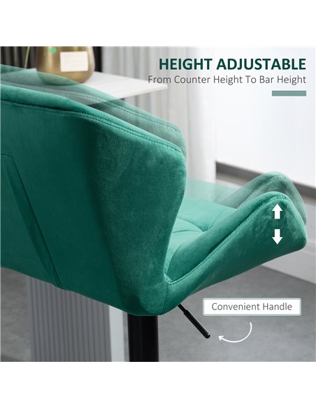 HOMCOM Bar Stools Set Of 2, Luxurious Velvet-Touch Barstools with Metal Frame Footrest Round Base Triangle Indenting Adjustable  - pic 62152 | FastDaddyshop