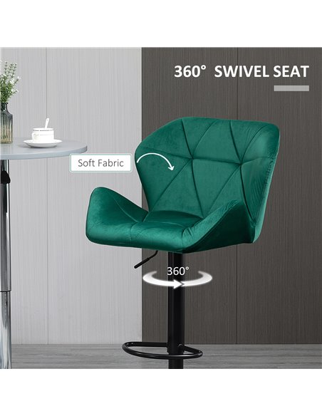 HOMCOM Bar Stools Set Of 2, Luxurious Velvet-Touch Barstools with Metal Frame Footrest Round Base Triangle Indenting Adjustable  - pic 62154 | FastDaddyshop