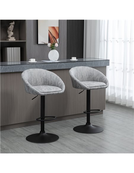 HOMCOM Modern Adjustable Bar Stools Set of 2, Swivel PU Leather Breakfast Barstools with Footrest Armrests Back, for Kitchen Cou - pic 62157 | FastDaddyshop
