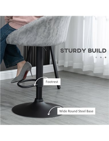 HOMCOM Modern Adjustable Bar Stools Set of 2, Swivel PU Leather Breakfast Barstools with Footrest Armrests Back, for Kitchen Cou
