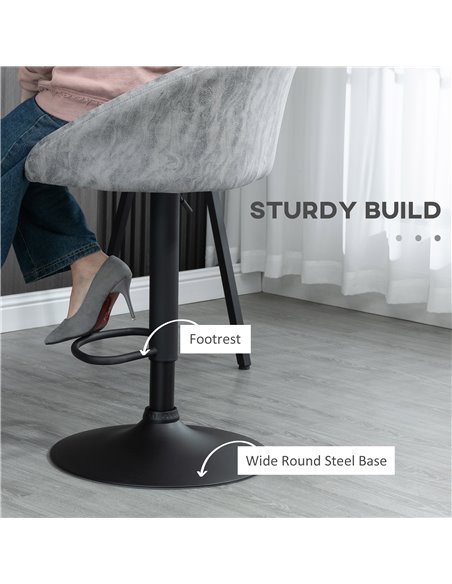 HOMCOM Modern Adjustable Bar Stools Set of 2, Swivel PU Leather Breakfast Barstools with Footrest Armrests Back, for Kitchen Cou - pic 62162 | FastDaddyshop