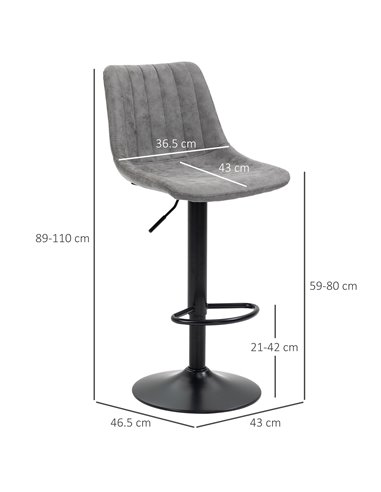 HOMCOM Adjustable Bar Stools Set of 2 Counter Height Barstools Dining Chairs 360° Swivel with Footrest for Home Pub, Grey 835-22