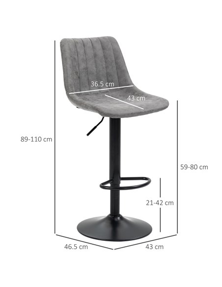 HOMCOM Adjustable Bar Stools Set of 2 Counter Height Barstools Dining Chairs 360° Swivel with Footrest for Home Pub, Grey 835-22 - pic 62168 | FastDaddyshop