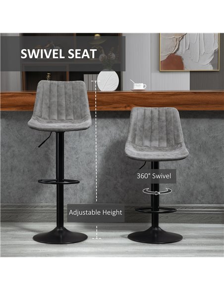 HOMCOM Adjustable Bar Stools Set of 2 Counter Height Barstools Dining Chairs 360° Swivel with Footrest for Home Pub, Grey 835-22 - pic 62169 | FastDaddyshop