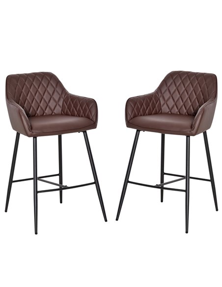HOMCOM Set of 2 Retro PU Leather Bar stools With Backs, Brown 835-250V71BN - pic 62175 | FastDaddyshop
