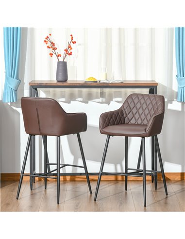 HOMCOM Set of 2 Bar stools With Backs Retro PU Leather Bar Chairs w/ Footrest Metal Frame Comfort Support Stylish Dining Seating
