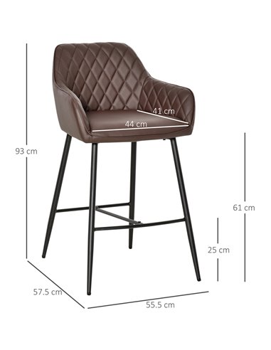 HOMCOM Set of 2 Bar stools With Backs Retro PU Leather Bar Chairs w/ Footrest Metal Frame Comfort Support Stylish Dining Seating