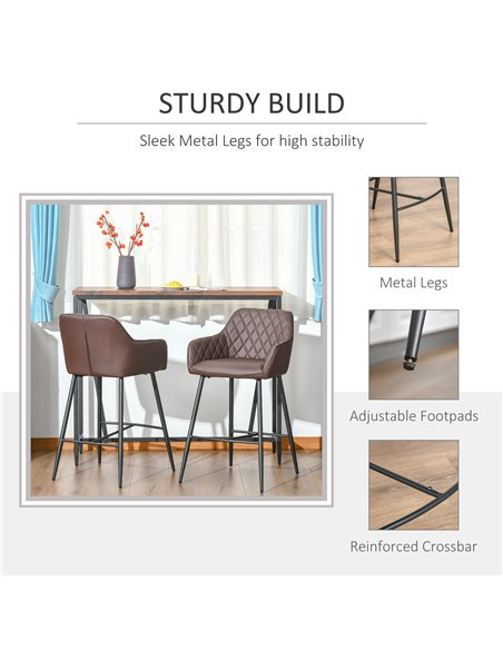 HOMCOM Set of 2 Bar stools With Backs Retro PU Leather Bar Chairs w/ Footrest Metal Frame Comfort Support Stylish Dining Seating - pic 62179 | FastDaddyshop