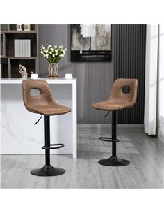 HOMCOM Retro Bar Stools Set of 2, Faux Leather, Brown 835-639V71BN 2