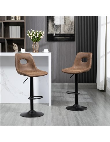 HOMCOM Retro Bar Stools Set of 2, Faux Leather, Adjustable Height with Backrest and Footrest, Brown 835-639V71BN