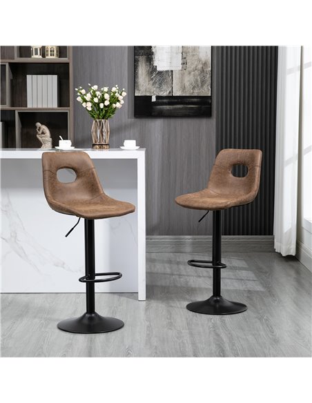 HOMCOM Retro Bar Stools Set of 2, Faux Leather, Adjustable Height with Backrest and Footrest, Brown 835-639V71BN - pic 62194 | FastDaddyshop