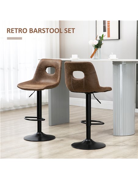 HOMCOM Retro Bar Stools Set of 2, Faux Leather, Adjustable Height with Backrest and Footrest, Brown 835-639V71BN - pic 62196 | FastDaddyshop