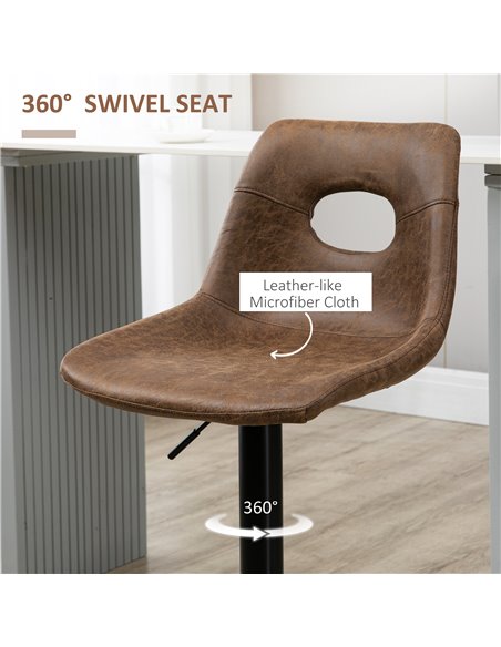 HOMCOM Retro Bar Stools Set of 2, Faux Leather, Adjustable Height with Backrest and Footrest, Brown 835-639V71BN - pic 62198 | FastDaddyshop